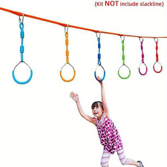 2 Purple Ninja Monkey Bar Swing Gymnastic Rings for Kids & Adults - Durable ABS Wooden Jungle Gym Equipment with Adjustable Straps, Indoor/Outdoor Home Gym & Backyard Playground Set, Mixed Colors, Gymnastics Accessories, Play