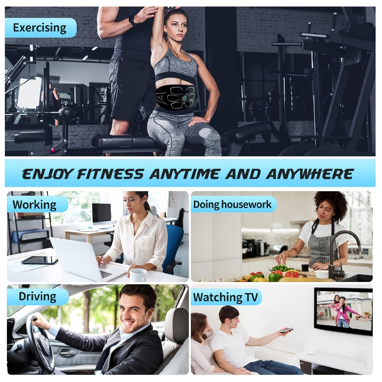 Rechargeable EMS Muscle Stimulator, ABS Fitness Belt, Abdominal Muscle Training And Physical Stimulator - Full-body Relaxation And Fitness, Suitable for Travel, Home Massage, Office, Etc. (Set Includes Abdominal Trainer *1+ A