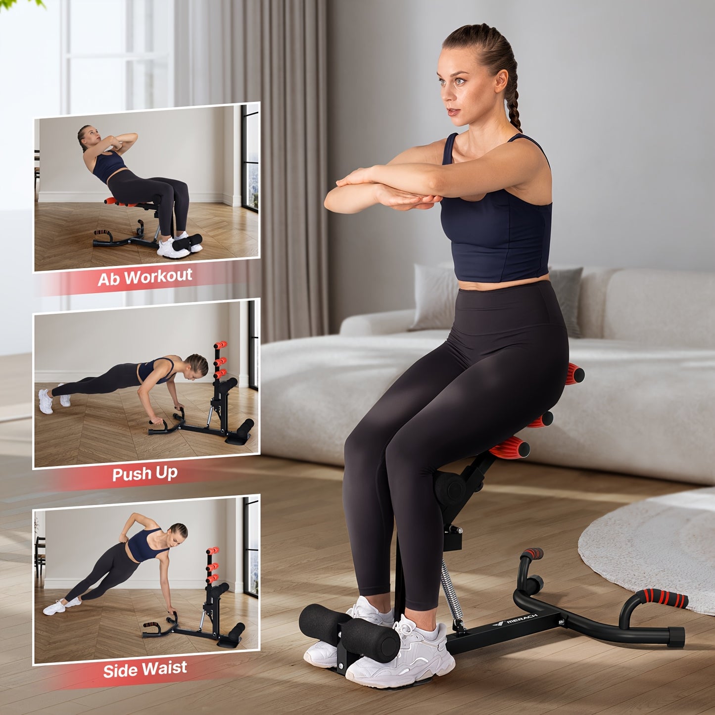 MERACH Deep Squat Machine for Women, Adjustable Glutes Trainer Machine, Core & Leg Exercise, Push Up Workout Equipment At Home Gym