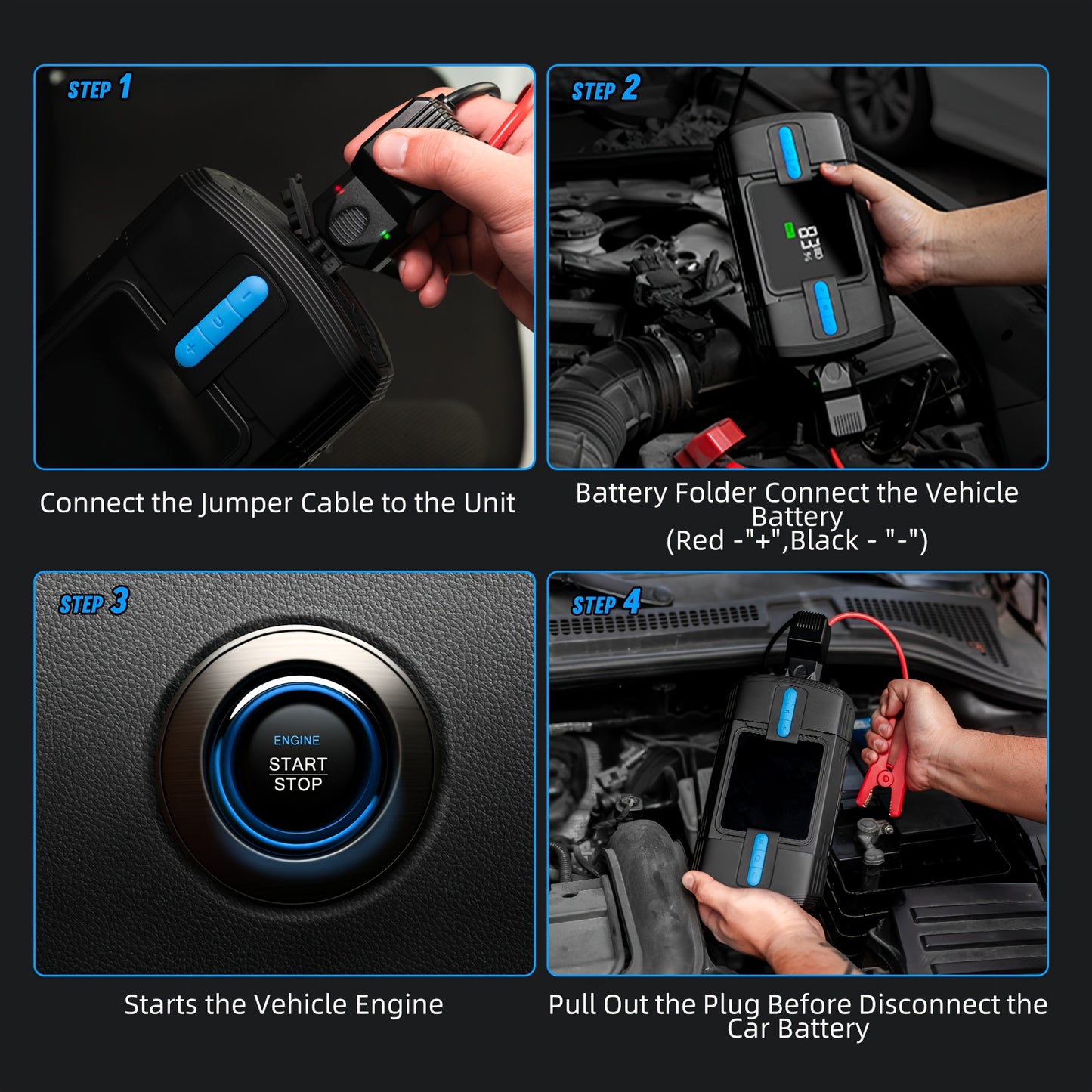 Portable Jump Starter With Air Compressor 18000mAh USB Output