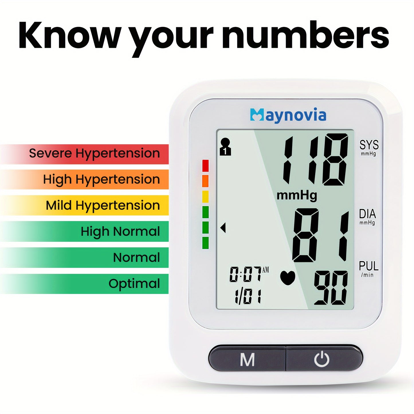Maynovia Automatic Wrist Cuff Blood Pressure Monitors Large LED Display Hypertension Detector For Home Support 2 Users 120x2 Reading Memory With Carrying Box