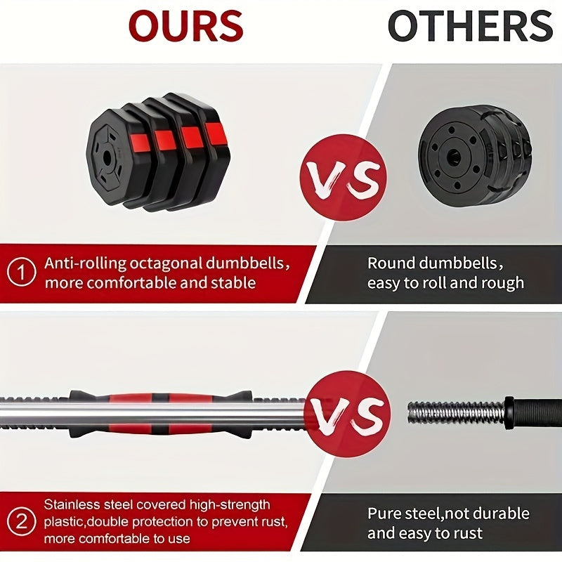 FIXTECH Adjustable Dumbbell Barbell Weight Set 20/66LBS 3in 1 Training Gym Workout Weights Set Fitness Weight Lifting Training Home Gym Office Equipment