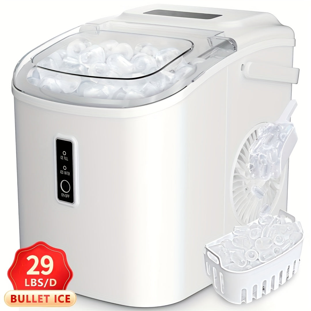 26/29Lbs Bullet Ice Maker, Produces Ice in 6 Minutes, Features Self-Cleaning, And Is a Portable Countertop Ice Machine Complete with a Scoop And Basket, Suitable for Home, Office, RV, Or Camping