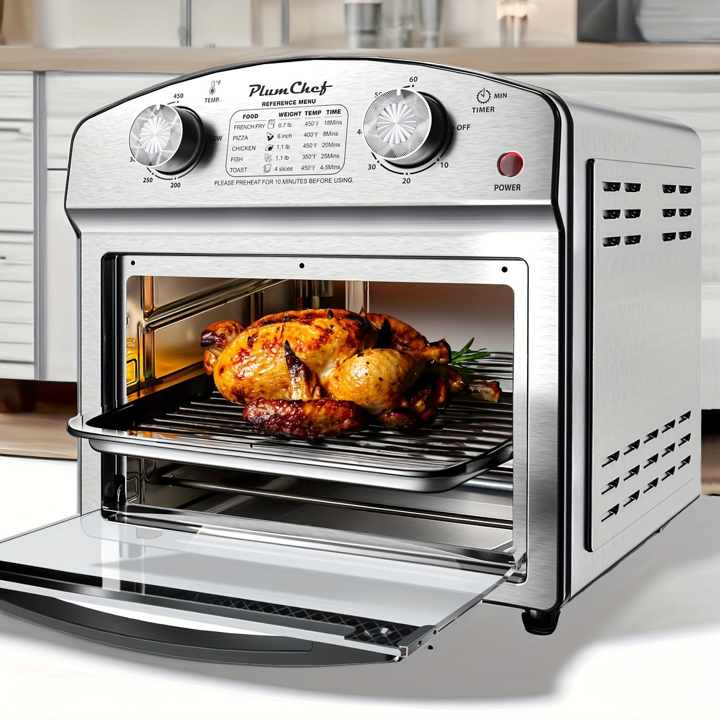 3.17gal Air Fryer Made of Stainless Steel, Featuring Dual Knob Controls, a 60-Minute Timer, And Pre-Set Options for French Fries, Pizza, Chicken, Fish, And Toast, Suitable for Family-Sized Meals.