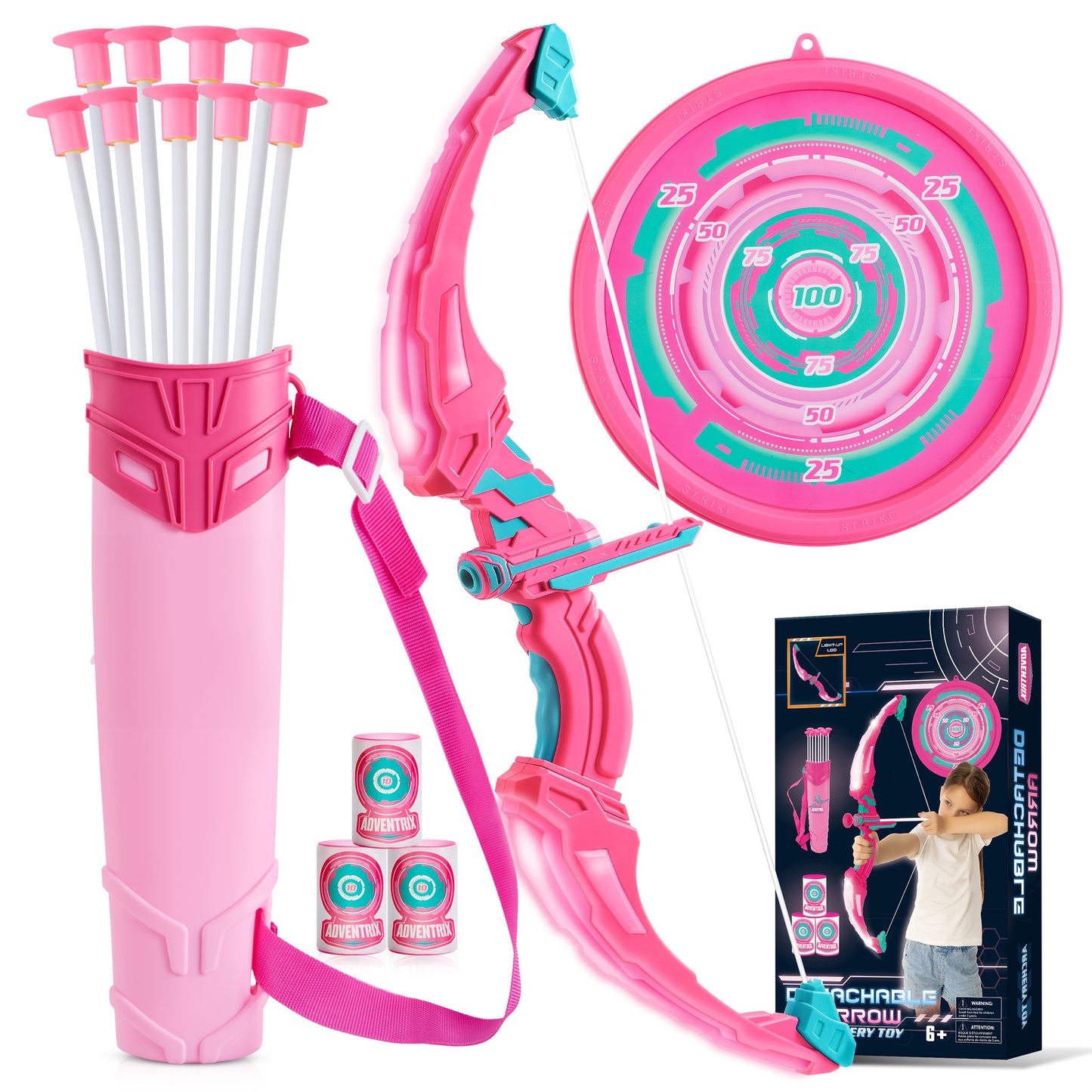 Kids LED Light Up Bow and Arrow Toy with 9 Suction Cup Arrows, Target & Case - ASTM- Archery Set Suitable for Boys & Girls, Indoor/Outdoor Archery Gift for Birthday/Christmas, - with Flashing Modes (Bow)