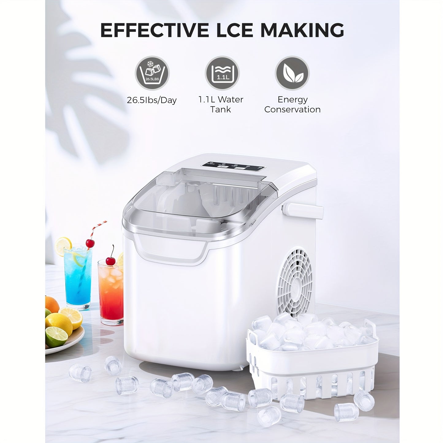 Countertop Ice Maker, Portable Ice Maker, Self-Cleaning Ice Maker, 26.5 Lbs/24 Hours, 9 Ice Cubes Ready in 8 Minutes, for Home/Office/Kitchen