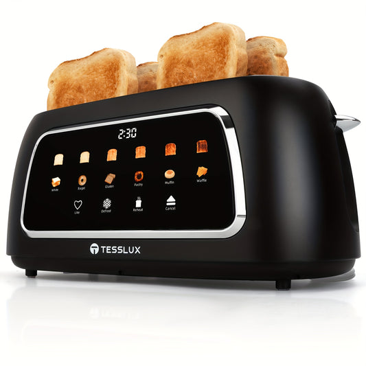 4 Slice Toaster With Touch Screen Control, 1.5" Wide Long Slots, 6 Browning Levels & 6 Bread Types, Digital Timer, Memory, Defrost, Reheat (BLACK)