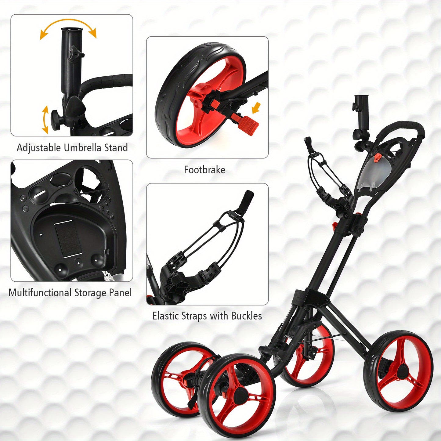 SAFSTAR Folding 4 Wheel Golf Push Cart | Stainless Steel with Brake and Scoreboard, Adjustable Handle