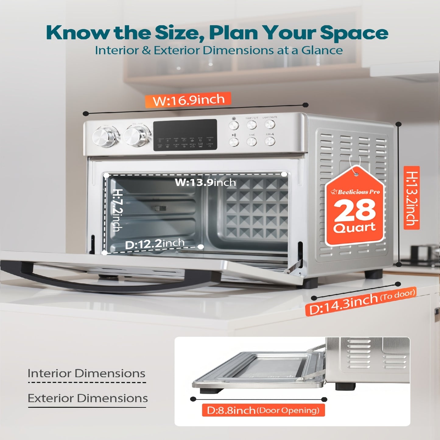 12-in-1 Air Fryer Convection Oven & Toaster Oven Combo with Rotisserie, 28QT Large Family-Sized Ovens Suitable for Whole Chicken, 11” Pizza, Roasting,, Broiling - Heavy-Duty for Kitchen, Christmas/Birthday Gift (120V, A-Typ