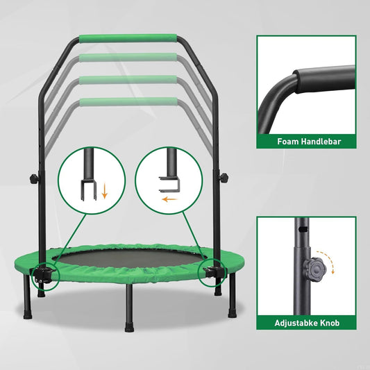 Foldable Mini Trampoline With Height-Adjustable Handle And Resistance Bands