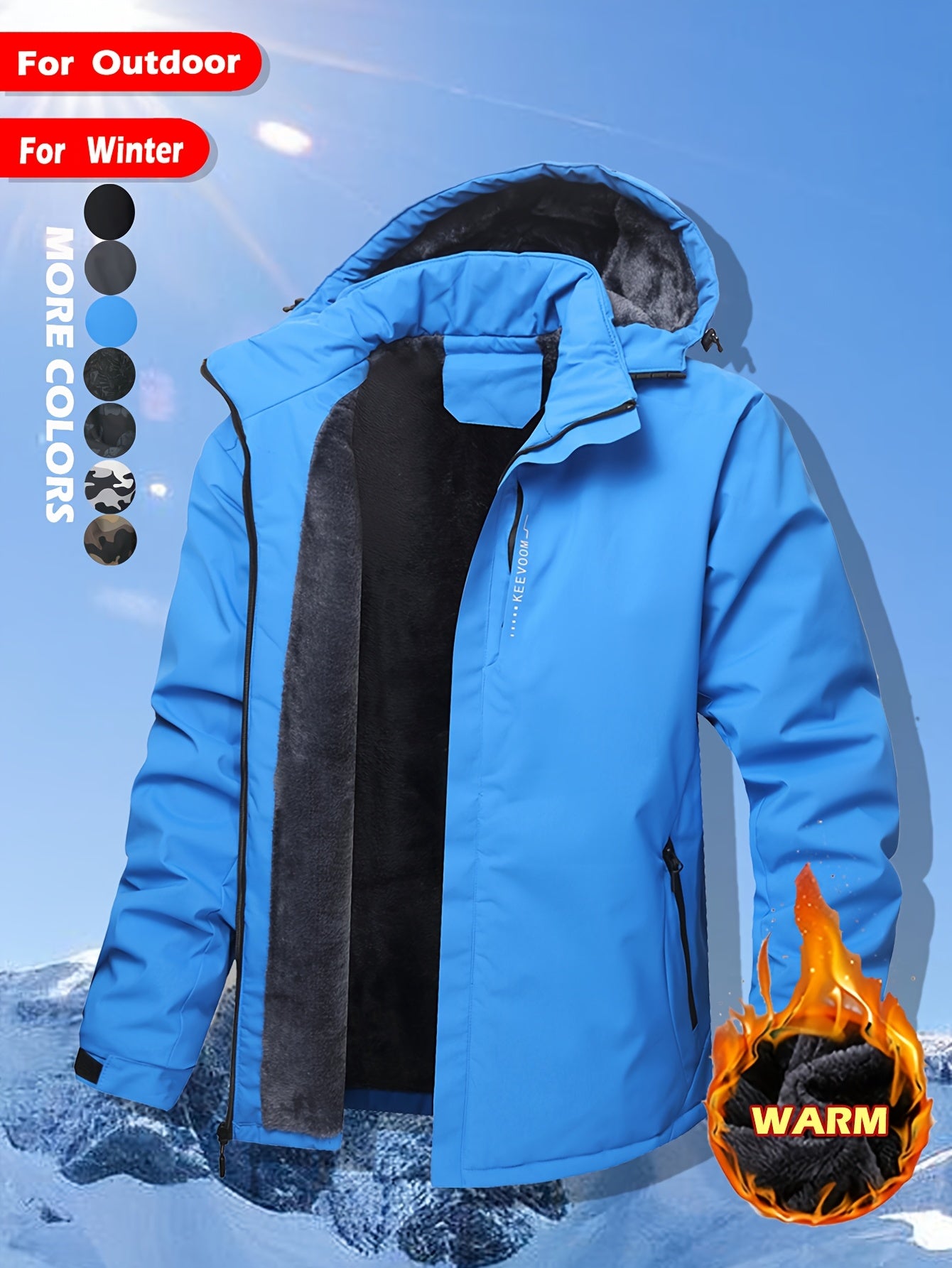 Keevoom Coat Hooded Fleece-Lined Winter Water-Resistant