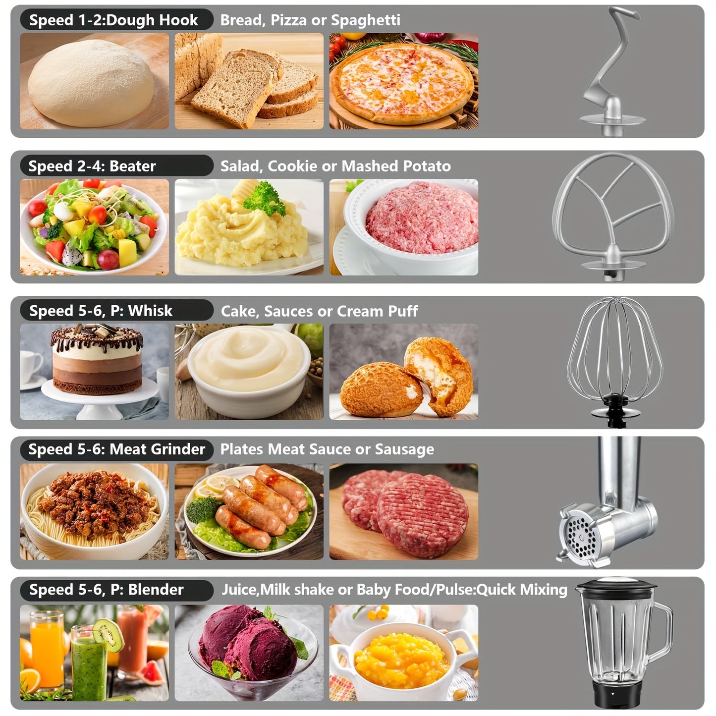 One Kitchen Electric Mixer, Featuring a 5-In-1 Design with Six Speed Settings And a Pulse Function, Comes with a 6.3QT Stainless Steel Bowl, Dough Hook, Mixing Attachment, Egg Whisk, And Spatula