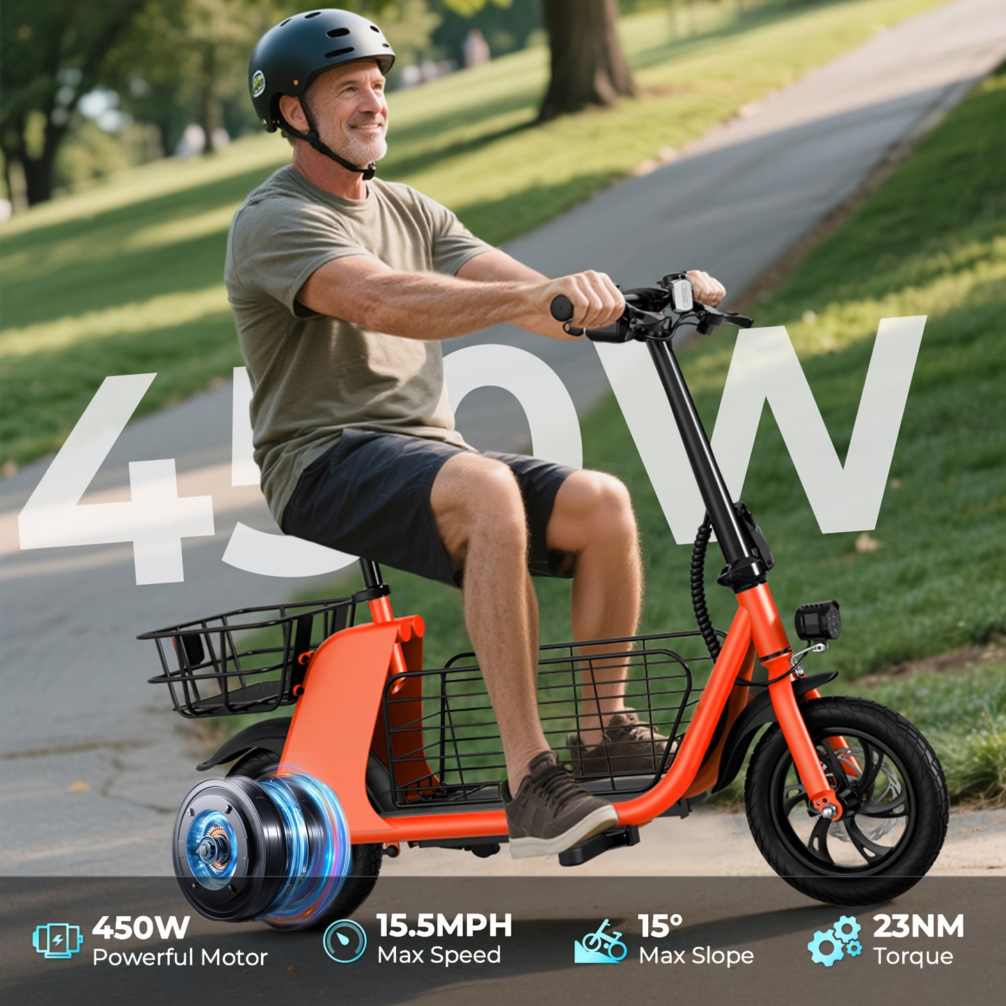 WindHorse Electric Scooter 450W Motor, 20 Mile Range, 15.5 MPH