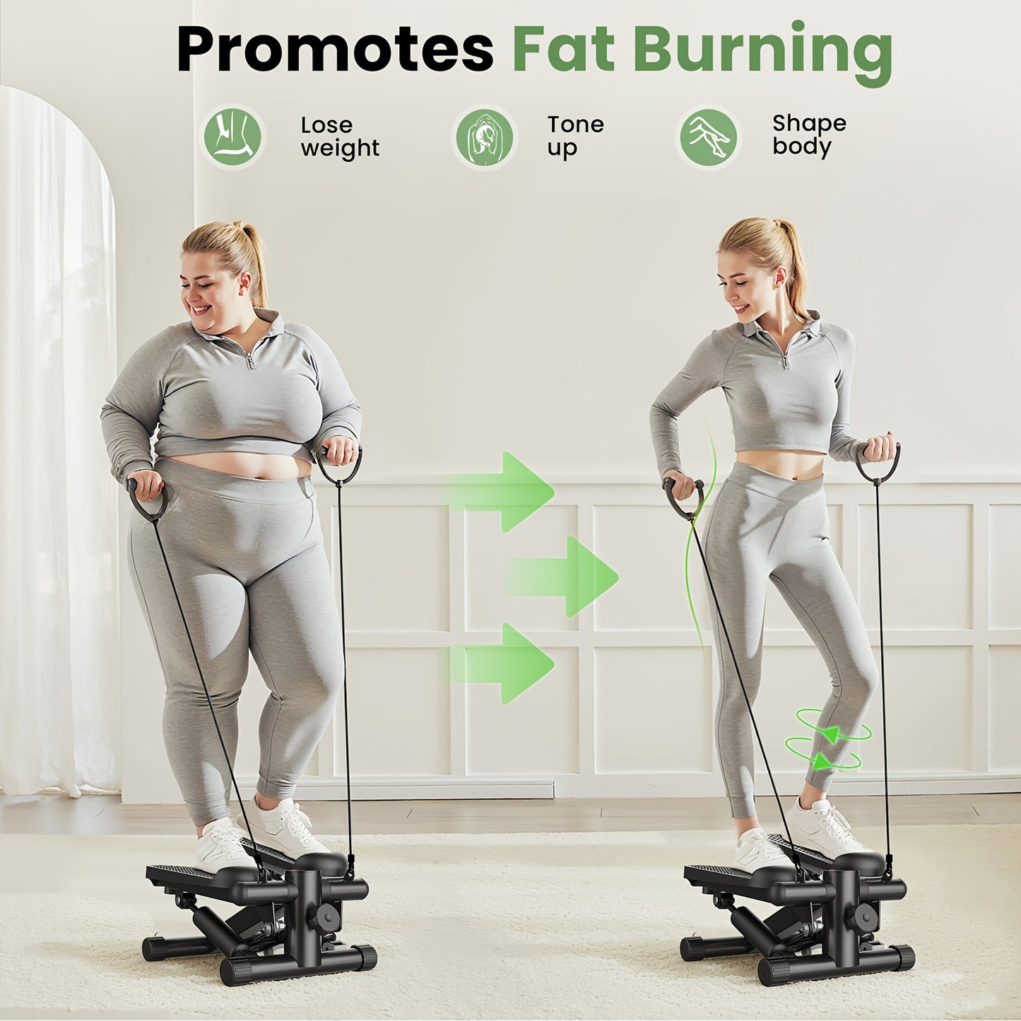 Mini Exercise Stepper with Resistance Bands - Compact Stair Stepper Machine for Home Use, Twist Motion Full Body Workout, 300LBS Capacity Portable Fitness Equipment