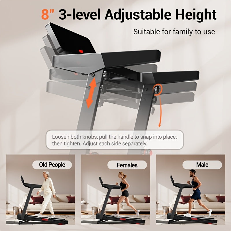 UMAY Treadmill Foldable Auto-Incline, 3-Level Height, Quiet 3.5HP