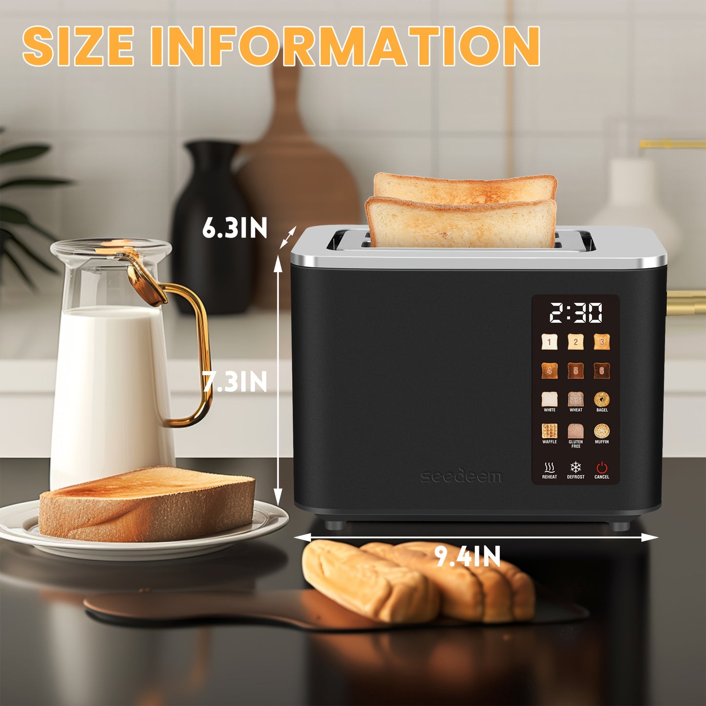 Touch Screen, Intelligent Stainless Steel 2pcs Toaster, 6 Tone Settings, 6 Bread Choices, Countdown, Unfreezing Cancellation And Other Functions, Movable Bread Crumb Tray, 900 Watts.