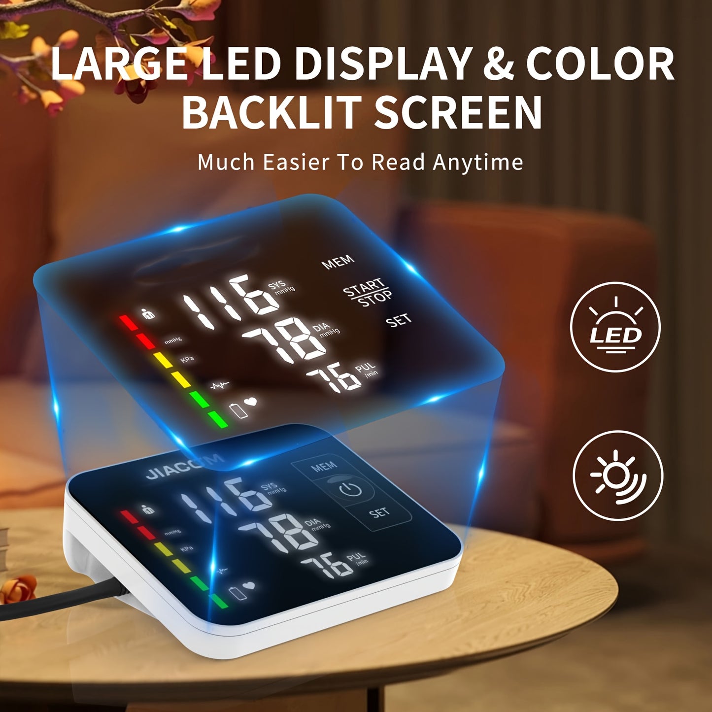 Arm Blood Pressure Monitor with LED Large Screen, Rechargeable Digital Blood Pressure Machine, BP Monitor Automatic Upper Arm Digital with 16.54 Inch Blood Pressure Cuff for Home Use, Easy Touch Operation, 2*120 Users Memory