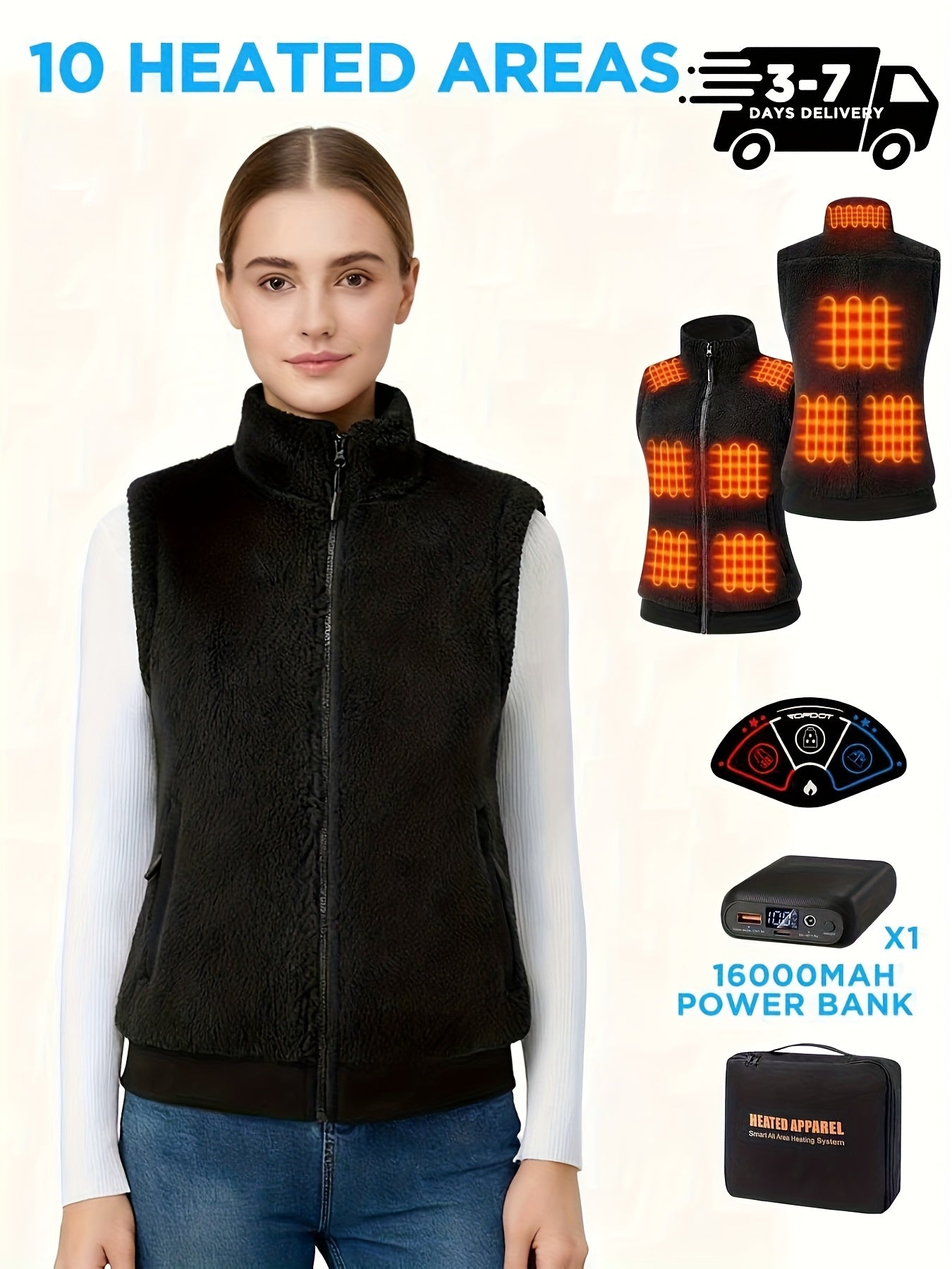 Heated Vest Fuzzy Fleece For Women 16000mAh Battery
