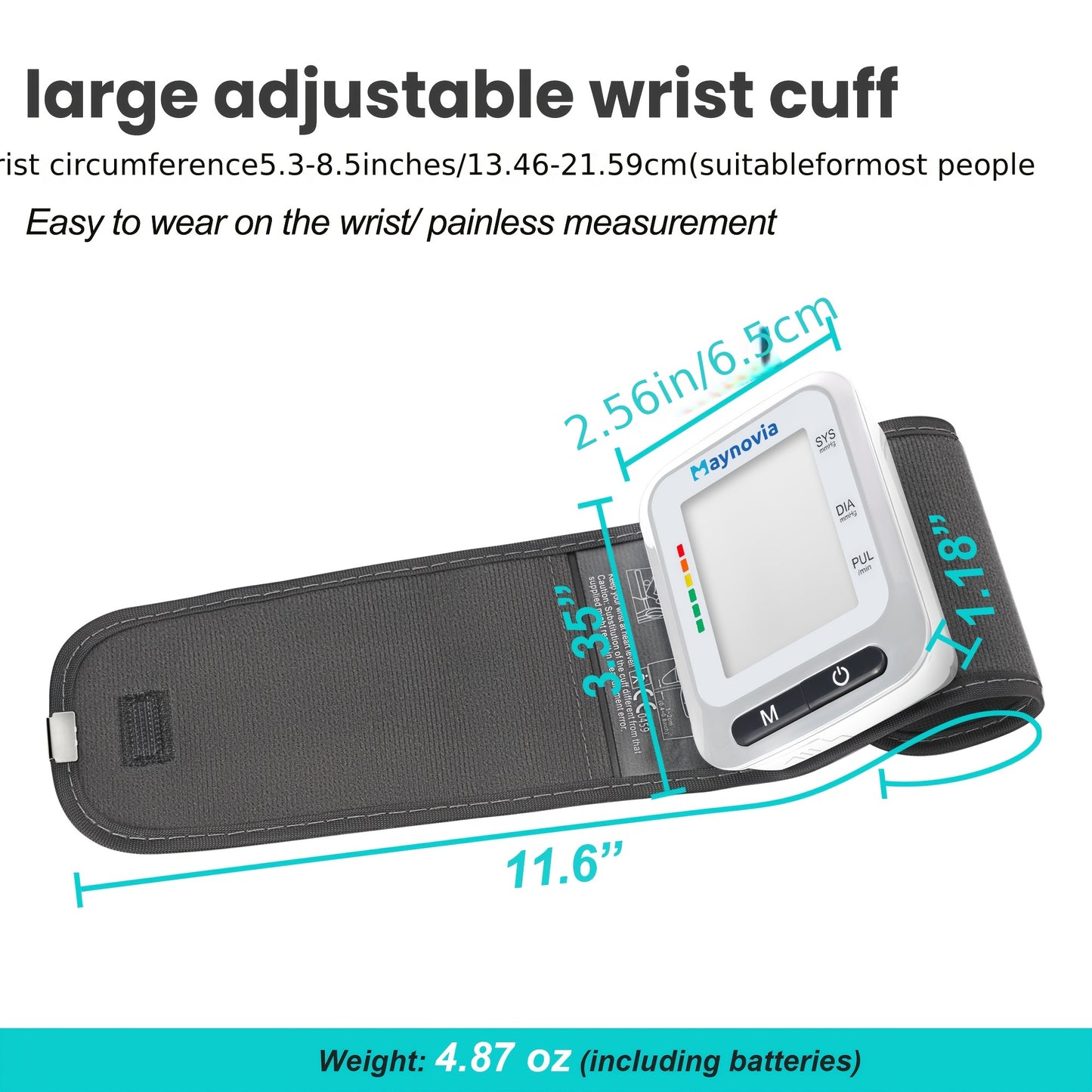 Maynovia Automatic Wrist Cuff Blood Pressure Monitors Large LED Display Hypertension Detector For Home Support 2 Users 120x2 Reading Memory With Carrying Box