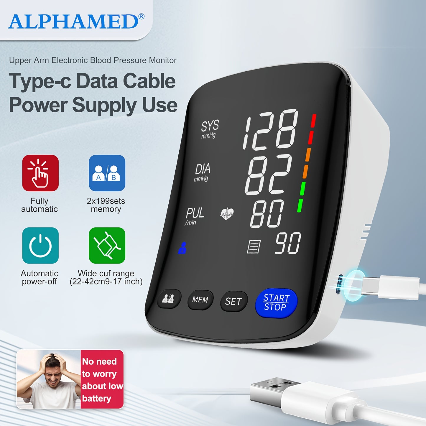 ALPHAMED Automatic Digital Blood Pressure Monitor Curved Screen
