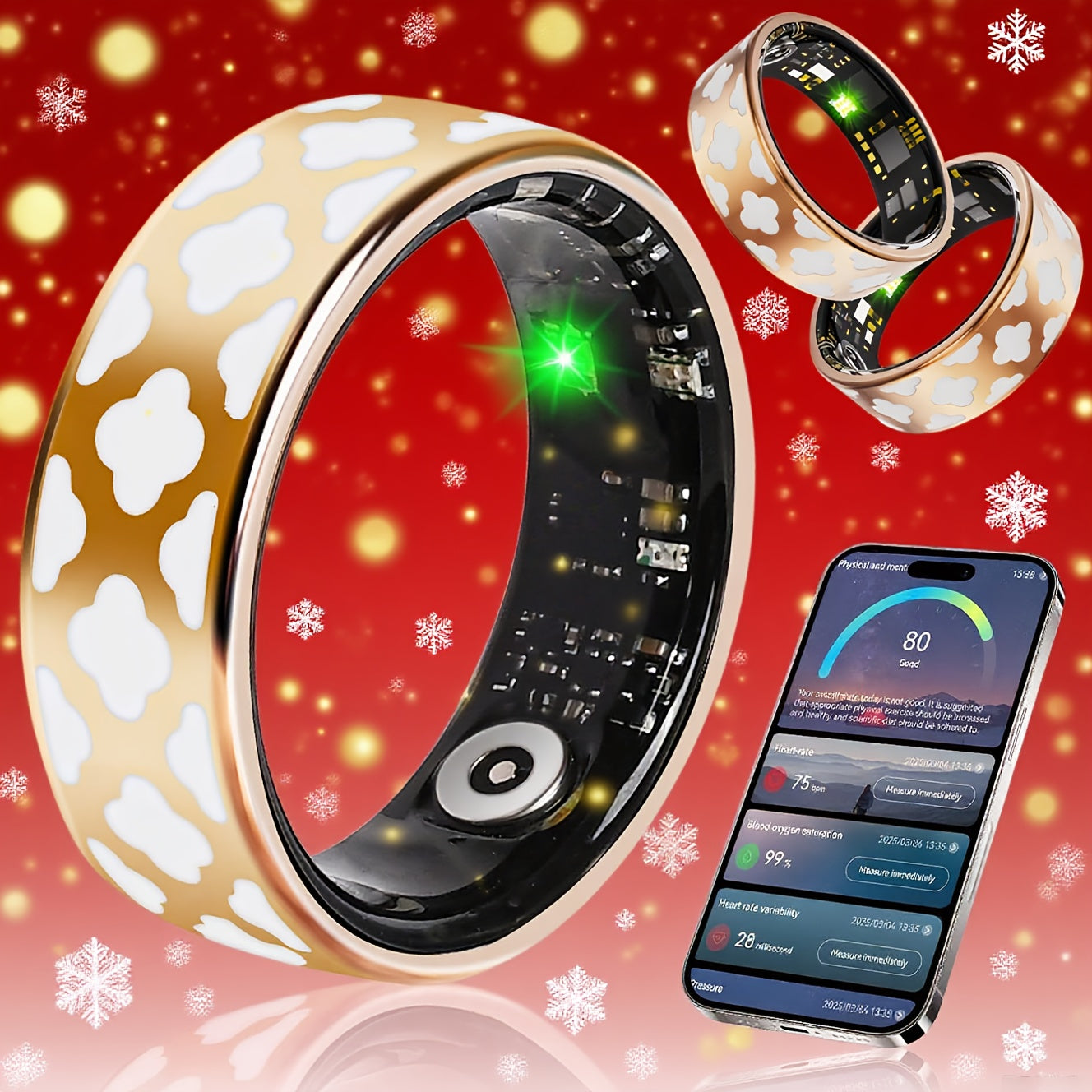 Ring Designed for Women, Featuring 5ATM Waterproof Capabilities, Tracks Activities, Stress Levels, Sleep Patterns, Menstrual Cycles, Steps Taken, Distance Traveled, And Calories Burned. This Health Tracker Is Compatible with