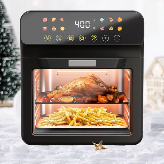 12Qt Large Air Fryer Toaster Oven Combo, Extra Large Countertop Convection Oven with Digital Touchscreen, 12 Presets, Easy-View Window, Nonstick & Dishwasher-Safe, Bake, Roast, Reheat, Black, Air Fryer Oven