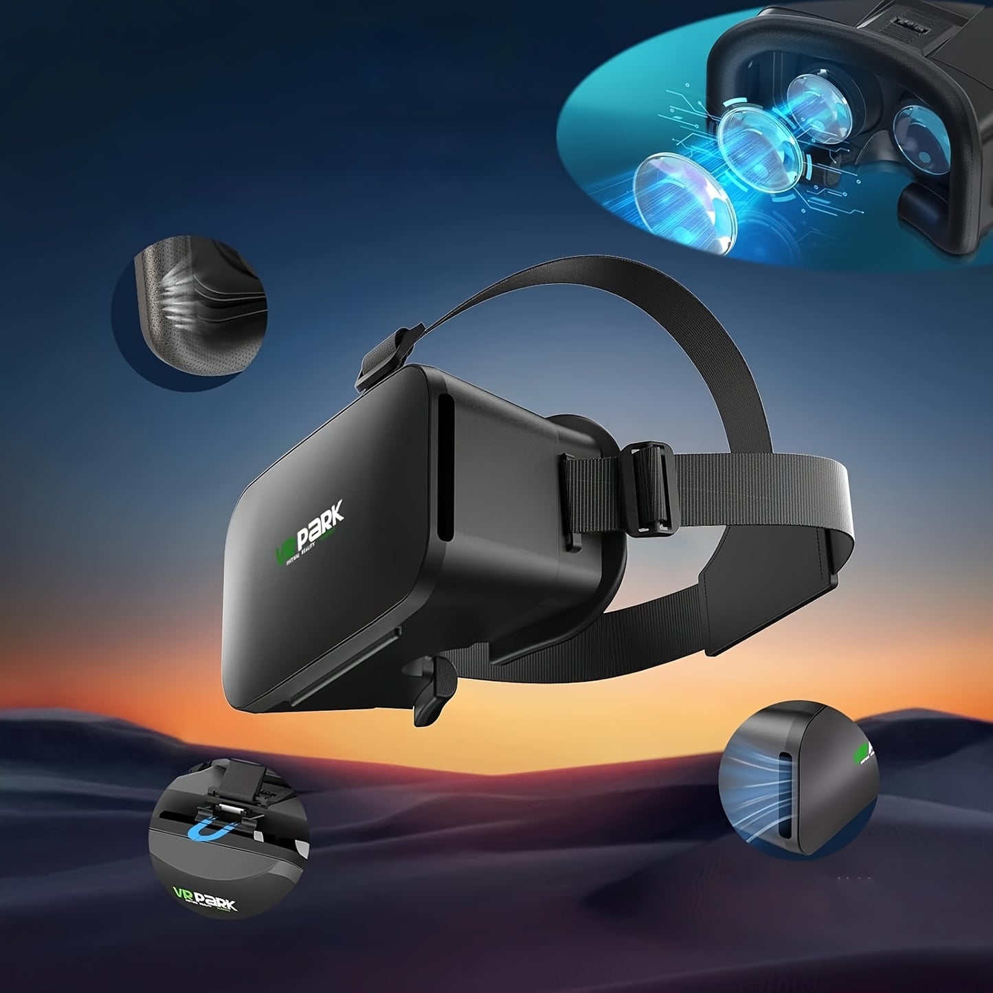 VR Headset All-In-One 3D Immersive Gaming, Lightweight ABS
