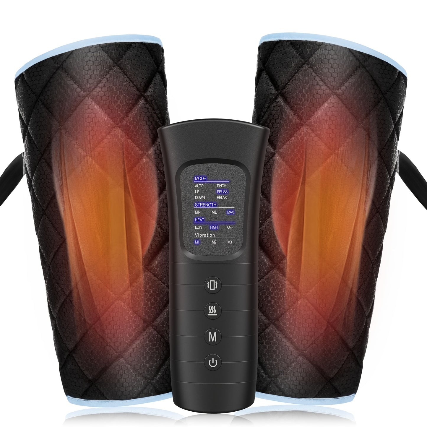 ALLJOY Leg Massager Designed to Enhance Circulation, Featuring Air Compression for The Calves with Six Different Modes, Two Heating Settings, And Three Vibration Options. It Includes Adjustable Wraps And an Automatic Shut-Off