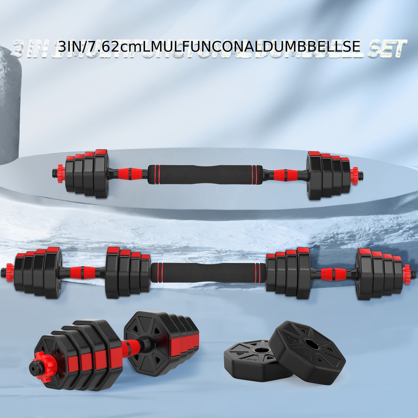 FIXTECH Adjustable Dumbbell Barbell Weight Set 20/66LBS 3in 1 Training Gym Workout Weights Set Fitness Weight Lifting Training Home Gym Office Equipment