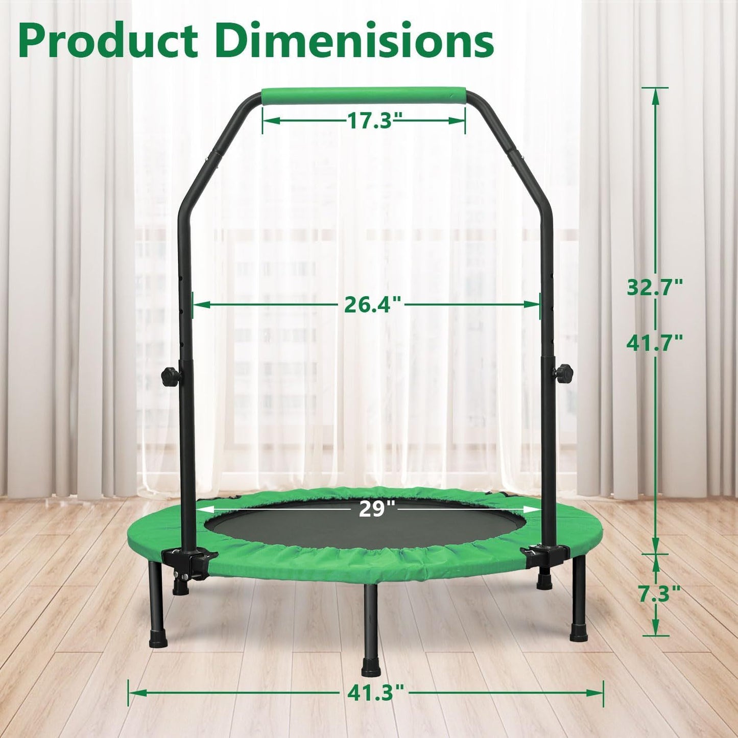 Foldable Mini Trampoline With Height-Adjustable Handle And Resistance Bands