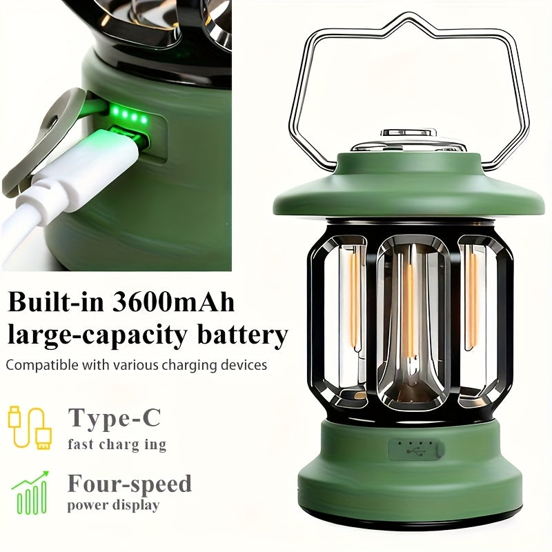 Camping Lantern Rechargeable, 3600mAh 900LM Battery Powered Hanging Vintage Camping Lights, Romantic Atmosphere Tent Light for Power Outage,Hiking, Party