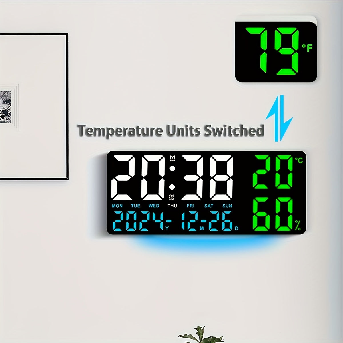 15" Modern Large Screen LED Alarm Clock with Date, Week, Temp, Humidity, Timer, Remote & Adjustable Brightness - Stylish Gift for Dad, Ideal for Seniors, Bedroom, Office, Or Living Room