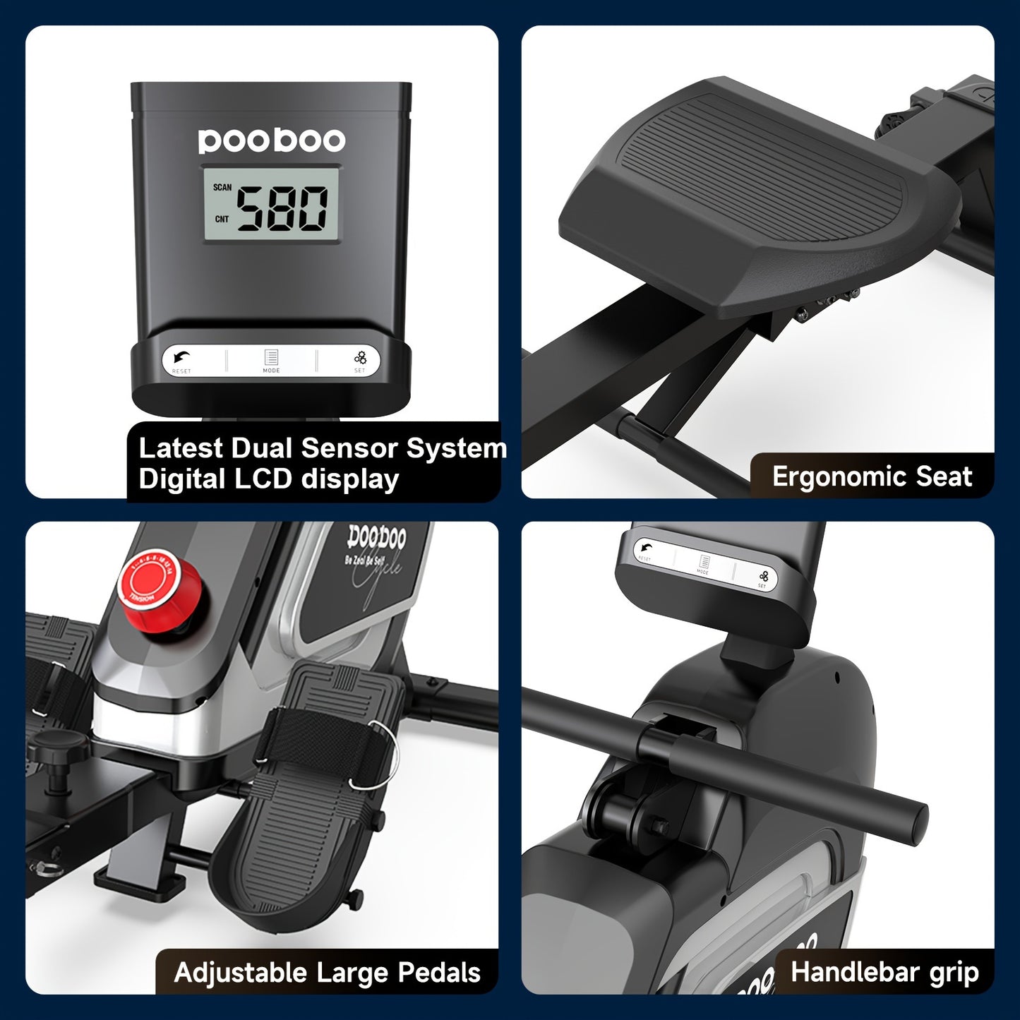 HASIMAN Foldable Home Rowing Machine Adjustable Resistance Rowing Machine Indoor Exercise Rower with Combination Strength Exercise & LCD Monitor, Compact Saving Family Space
