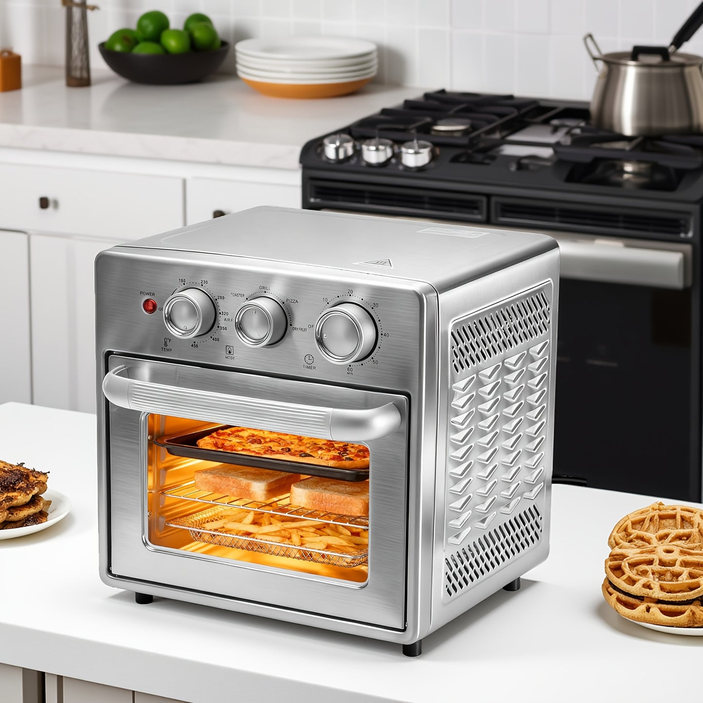 Air Fryer Toaster Oven Combo, Large/ Extra Large Countertop Convection Oven, 450°F, Stainless Steel, Includes 4/7 Accessories (Rotisserie, Tray, Rack, Pan)