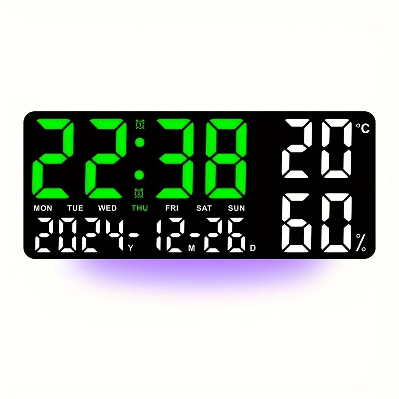 15" Modern Large Screen LED Alarm Clock with Date, Week, Temp, Humidity, Timer, Remote & Adjustable Brightness - Stylish Gift for Dad, Ideal for Seniors, Bedroom, Office, Or Living Room
