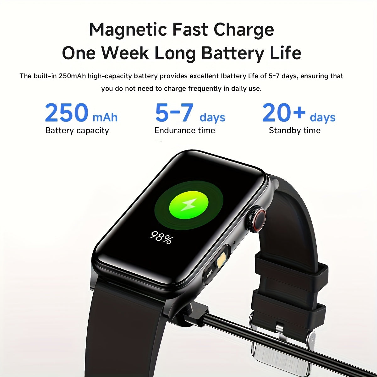 2025 New Smart Watch with 1.8-Inch Large Display, 250mAh Battery, AI Voice Commands, Wireless Calling & SMS Reminders, 100+ Sports Modes, Magnetic Charging