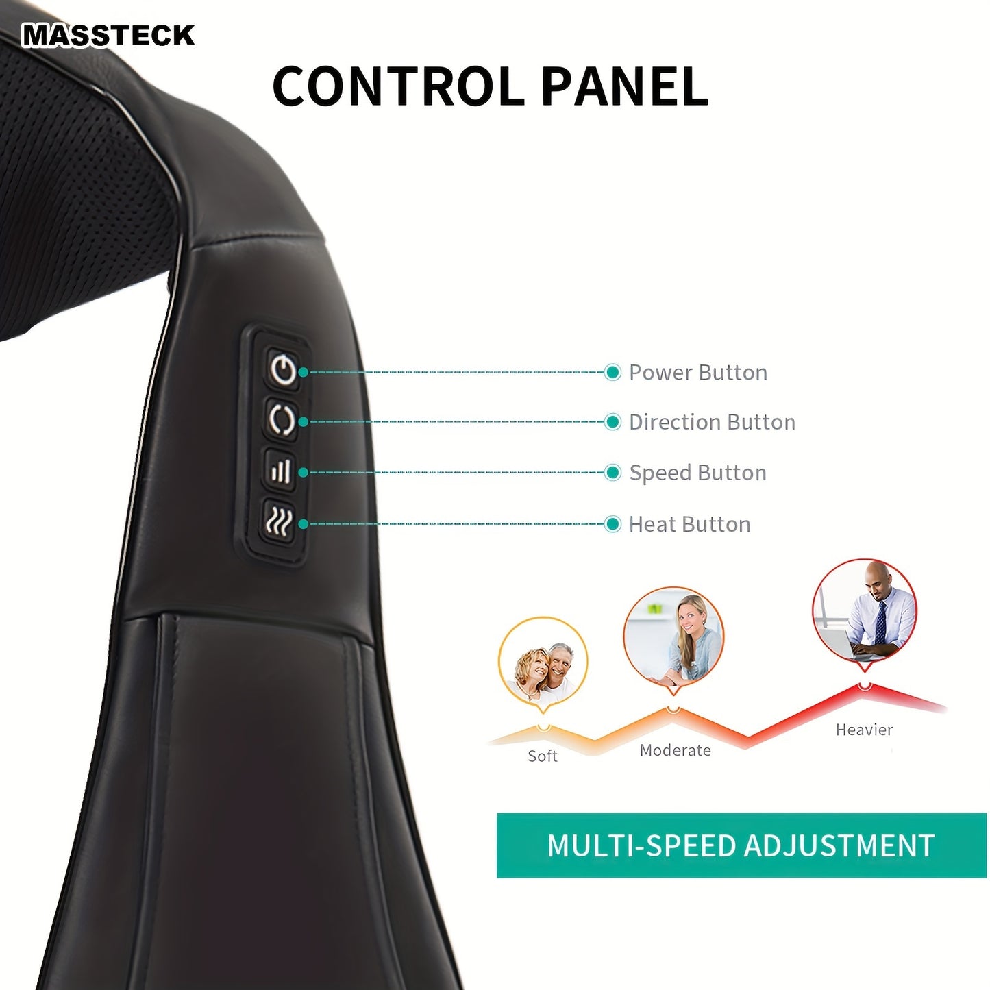 MASSTECK Shiatsu Neck Massager with Heat, 3D Kneading for Neck Back Shoulder, Relax at Home Office & Car, Gift for Mom Dad Women Men, Christmas Gift