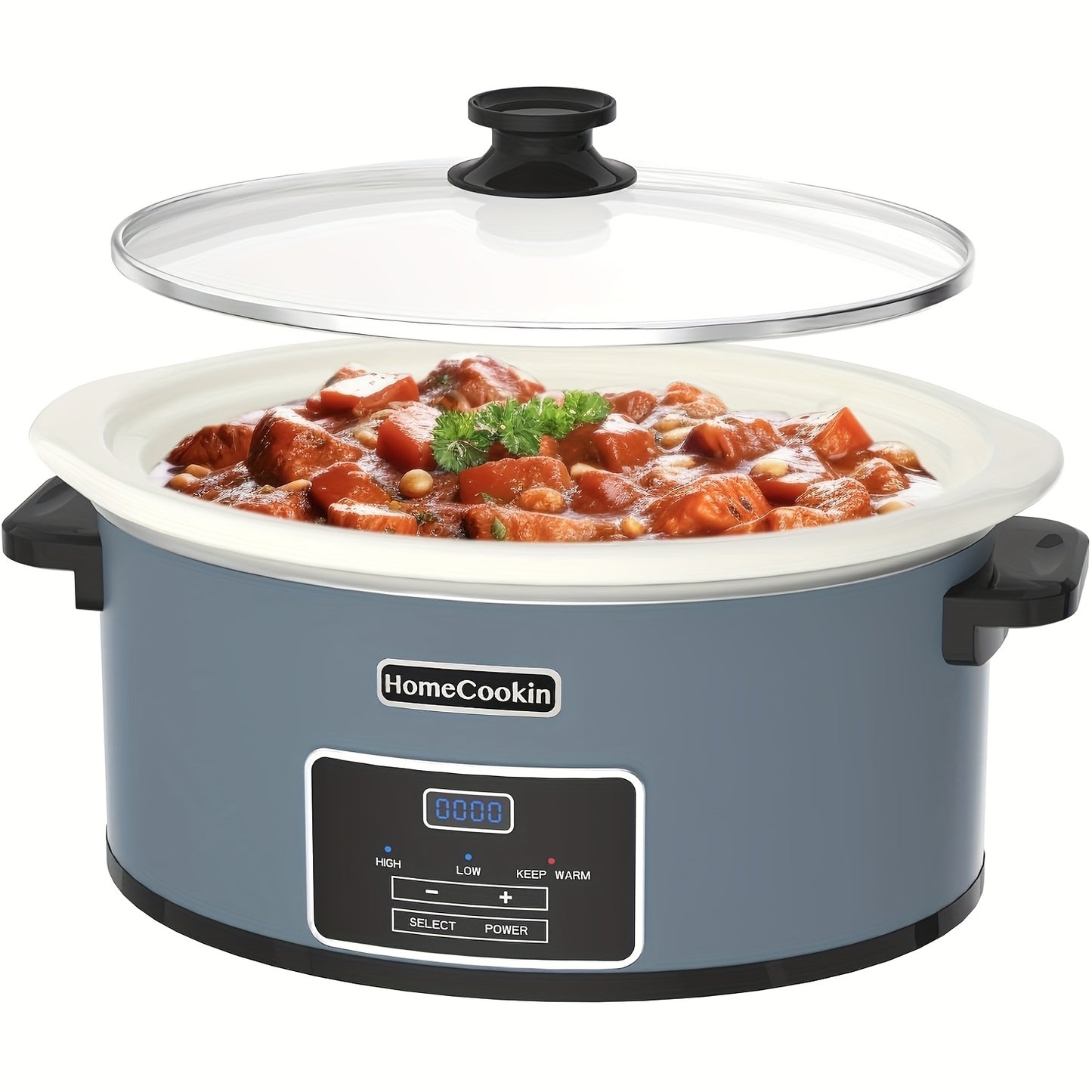 8 Quart Large Digital Slow Cooker with Stoneware Pot - Programmable Slow Cooker with Keep Warm Function, Digital Display & One-Touch Operation, 240W, Red/Blue//Black - Ideal for Family Dinners, Roasts, Stews