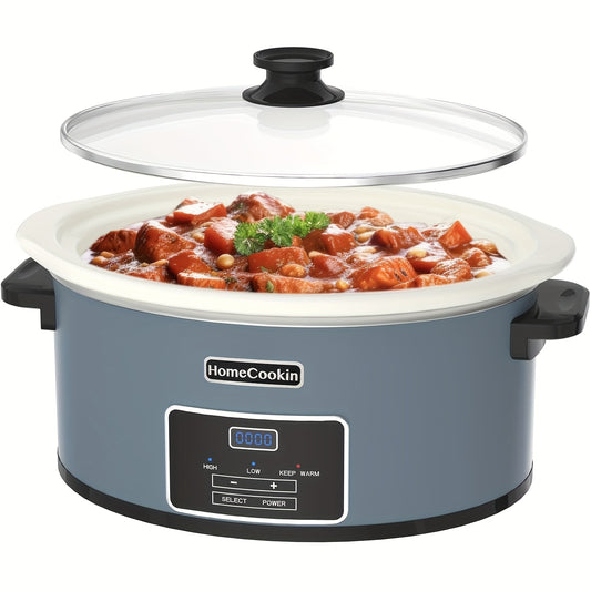 8 Quart Large Digital Slow Cooker with Stoneware Pot - Programmable Slow Cooker with Keep Warm Function, Digital Display & One-Touch Operation, 240W, Red/Blue//Black - Ideal for Family Dinners, Roasts, Stews