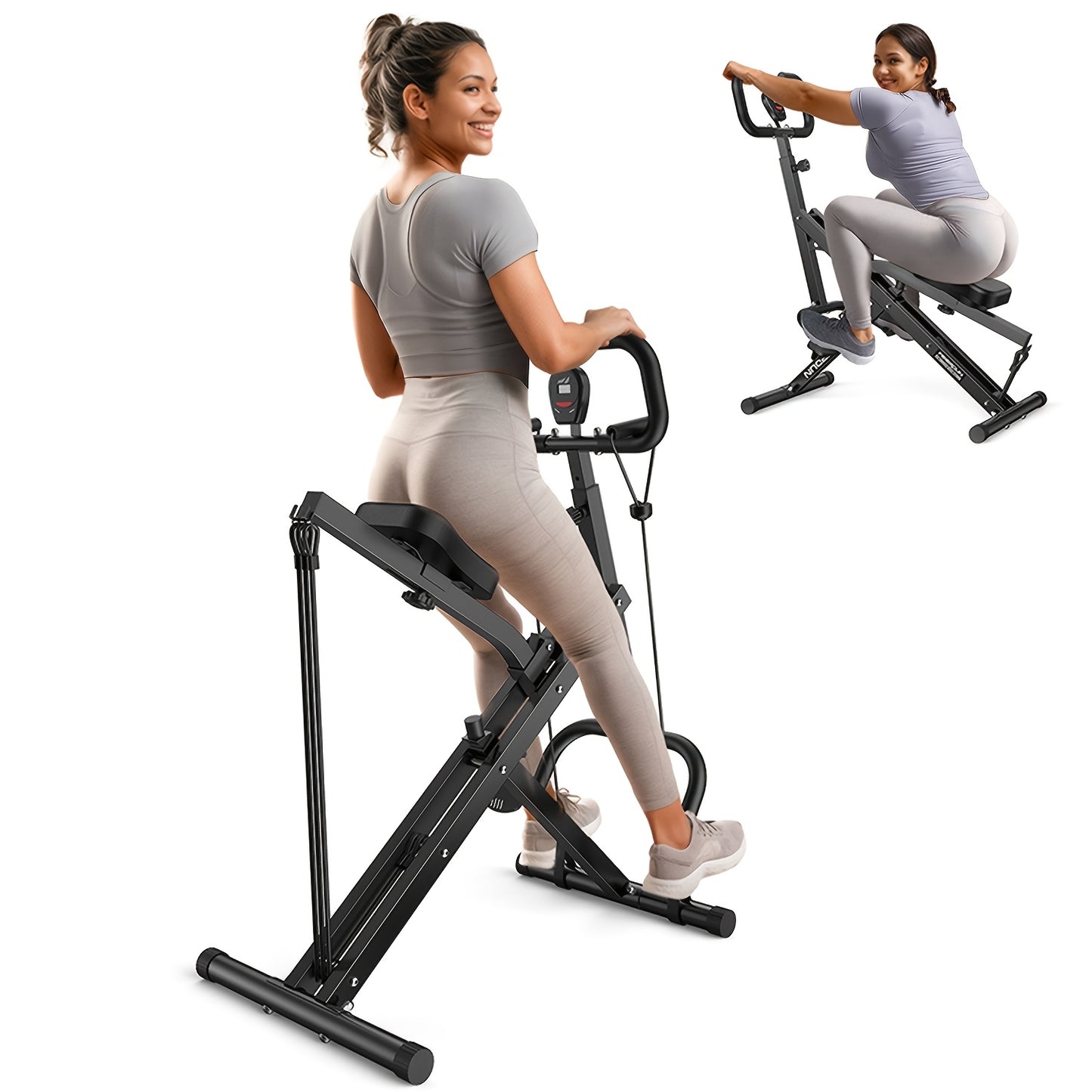 Squat Machine for Home Foldable Exercise Equipment Squat Rowing Machine with 3 HighStrength Resistance Band, Without Battery