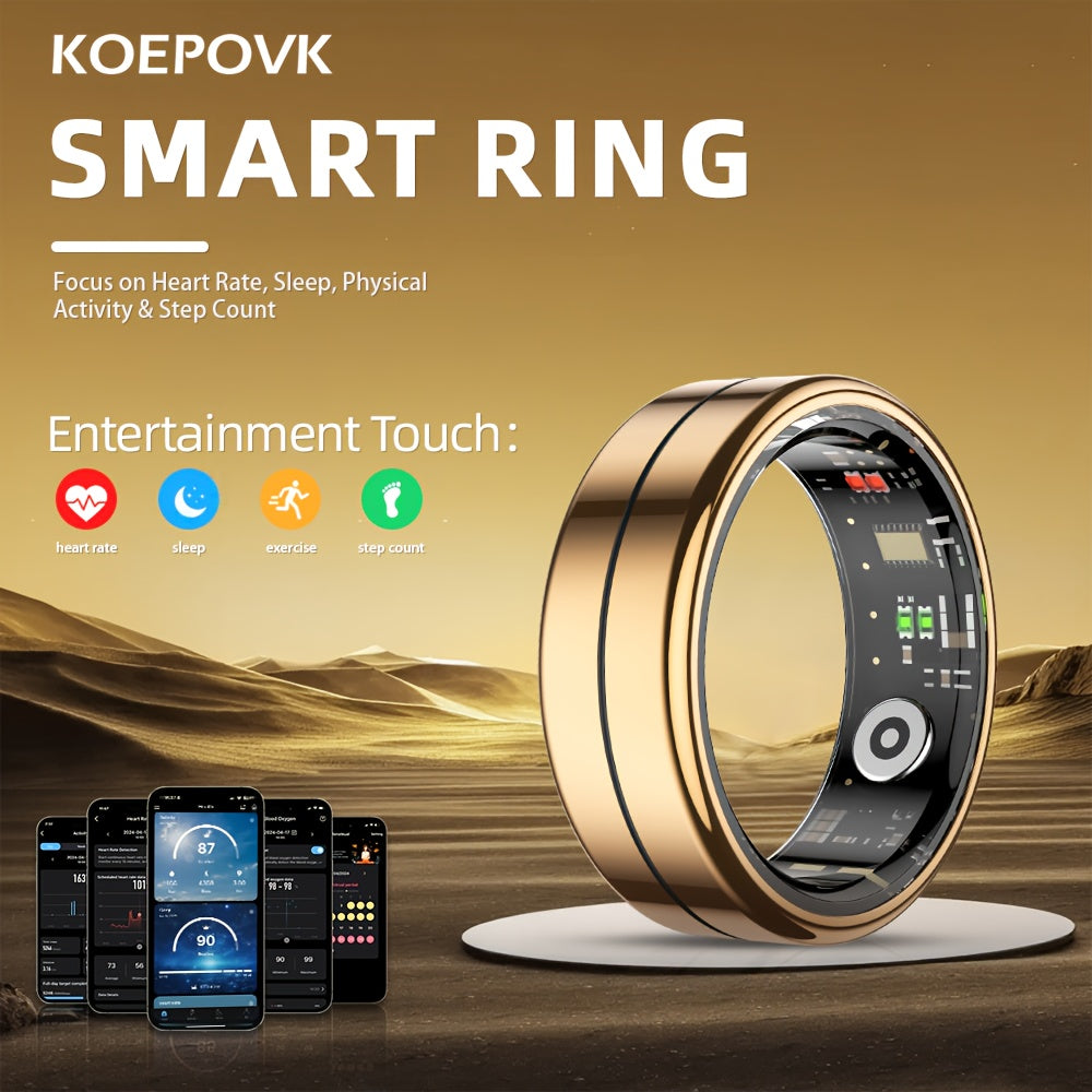 Smart Ring With Long Battery Life And Magnetic Charging - Stylish Stainless Steel Design With Built-in Wireless Sensor For Step Counting, Activity Tracking, Calorie Consumption, Sleep Monitoring, And Fitness Tracker (Golden,
