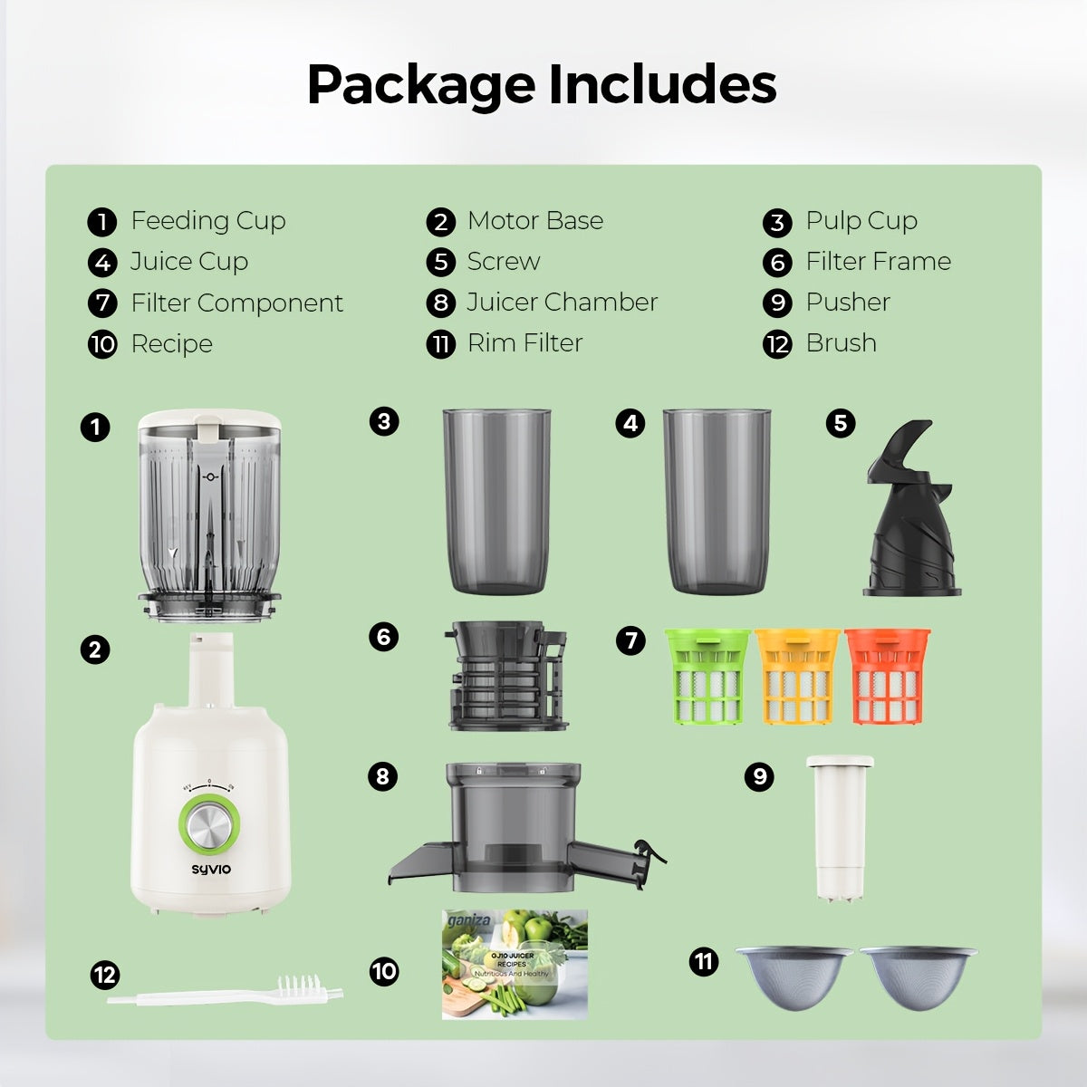 Syvio 3-speed Centrifugal Juicer, Featuring A 4.3-inch Wide Feed Chute For Whole Fruits And Vegetables, Delivers High Juice Yield. Includes 3 Interchangeable Strainers For Batch Juicing And Easy Cleaning.