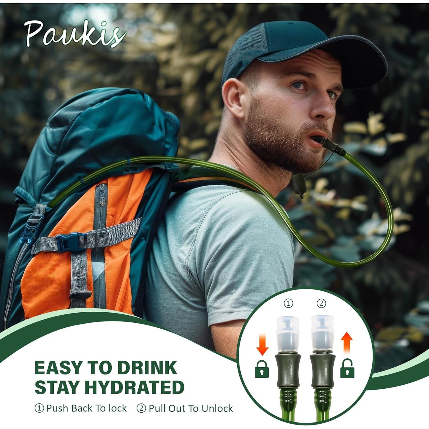 67.63oz Leak-Proof Hydration Bladder with Ergonomic Handle & Quick-Connect System - BPA-Free High-acity Water Reservoir, Large Opening Screw & Detachable Tube for Hiking, Camping, Cycling, Running Backpacks - Compatible with