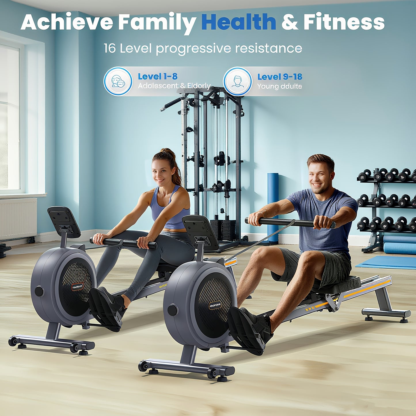 SRIFY Magnetic Squat & Rowing Machine - Heavy-Duty Home Gym Equipment with 16-Level Magnetic Resistance, 350lbs Capacity, Ergonomic Non-Slip Pedals & Smooth Gliding Rails, Squat & Rowing Machine for Full-Body Workouts, Tracki