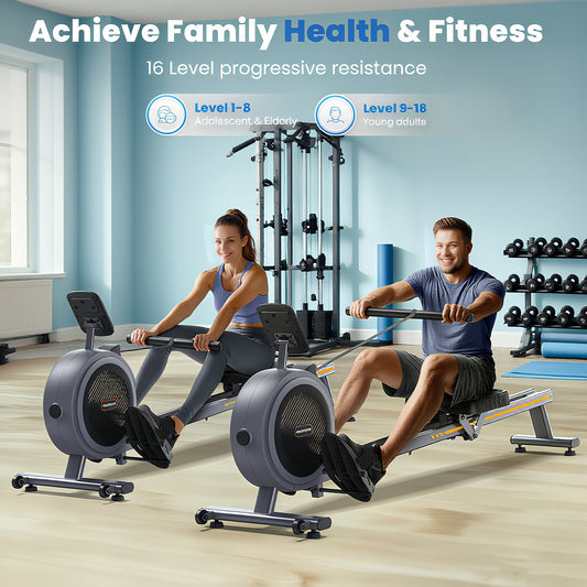 SRIFY Magnetic Squat & Rowing Machine - Heavy-Duty Home Gym Equipment with 16-Level Magnetic Resistance, 350lbs Capacity, Ergonomic Non-Slip Pedals & Smooth Gliding Rails, Squat & Rowing Machine for Full-Body Workouts, Tracki