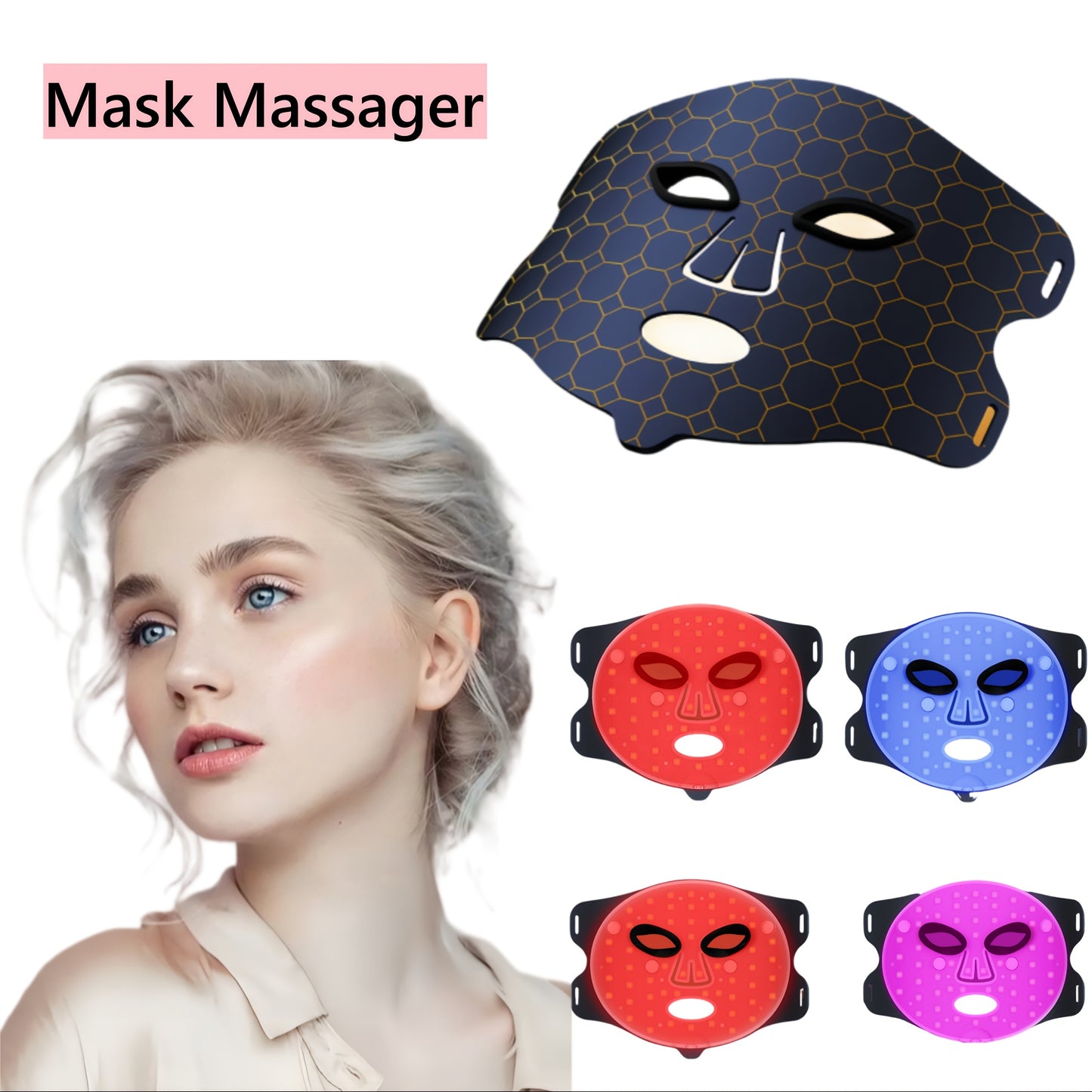 Four-mode LED Massage Mask, Rechargeable USB Powered Skin Care Beauty Mask, Equipped with 2000mAh Lithium Battery, No Fragrance, Suitable for Home Spa Relaxation
