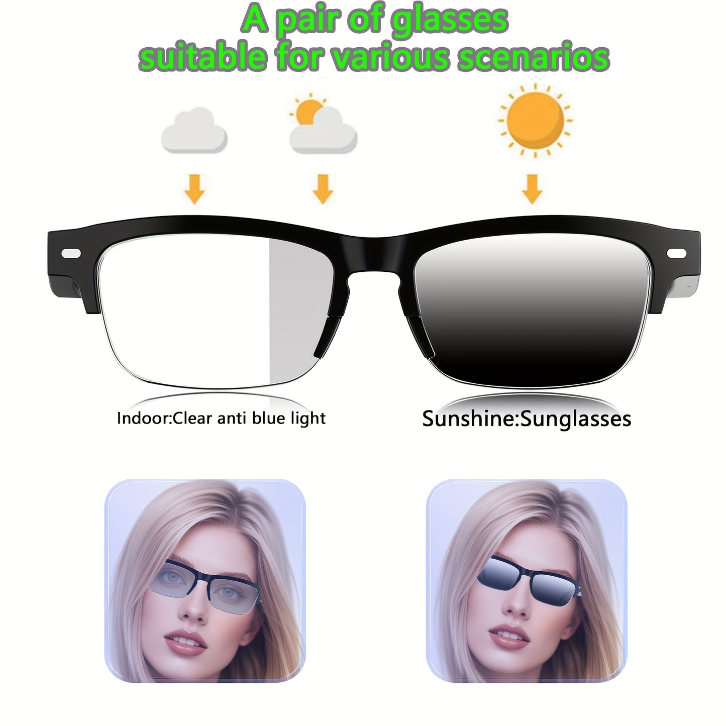 Smart Glasses Auto-Dimming Lenses For Outdoor Activities