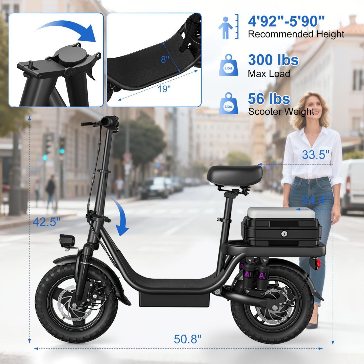 ZEFIORA S10 MAX 740W Peak Electric Scooter, Folding Electric Bicycle for Adults And Teenagers, 14" Tires, 54.6V 8-20Ah Removable Battery, LCD Screen, Puncture-Proof, Front And Rear Lights-Ideal for Commuting And Outings, The