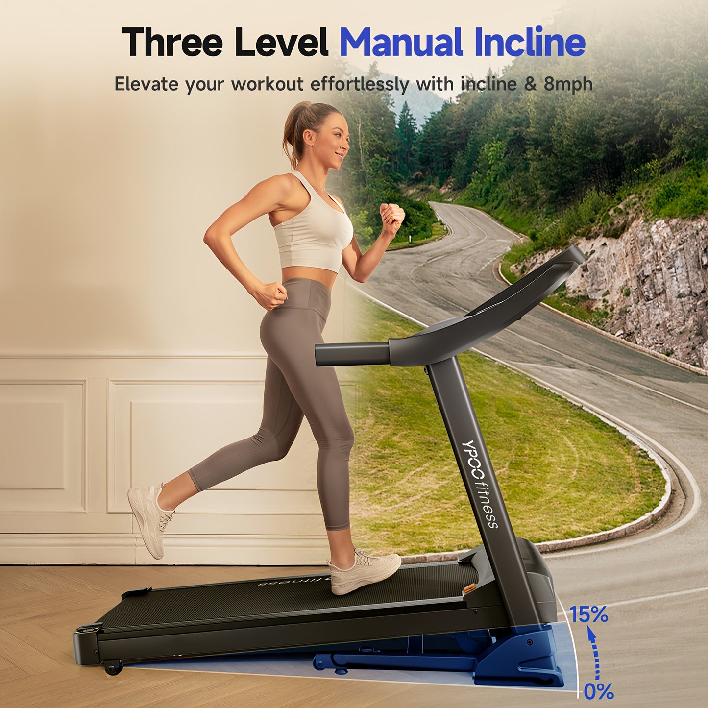 YPOO Treadmill Adjustable Incline Home Gym Cardio Machine