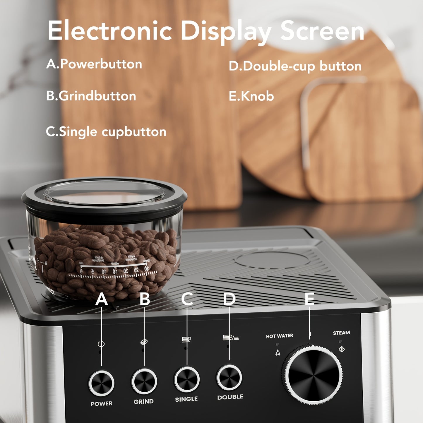 KNDKOCoffee Espresso Machine With Built-In Grinder Stainless Steel